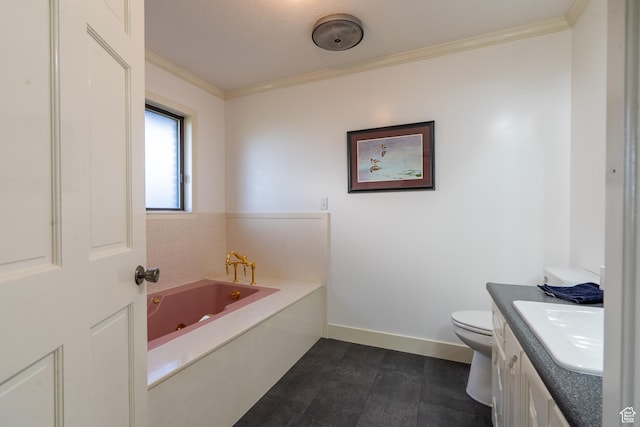 452 S 100 W, Salina, UT 84654 - full bath with vanity, ornamental molding, toilet, baseboards, and a whirlpool tub