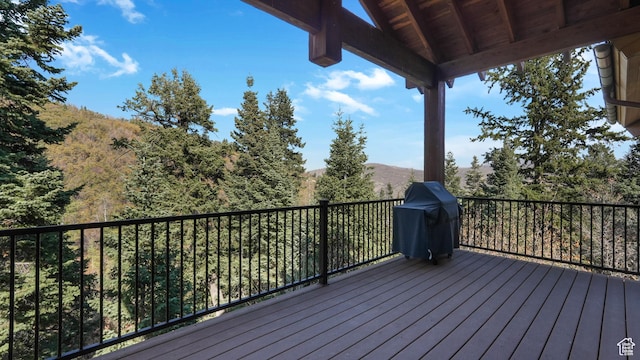 4170 Moosehollow Rd, Park City, UT 84098 - wooden terrace featuring grilling area and a view of trees