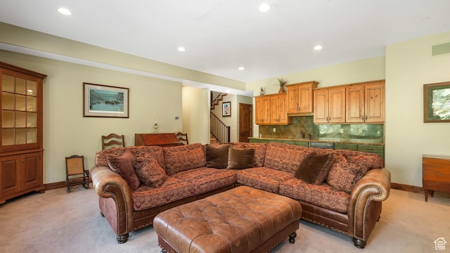 4170 Moosehollow Rd, Park City, UT 84098 - living area with light carpet, stairway, and recessed lighting