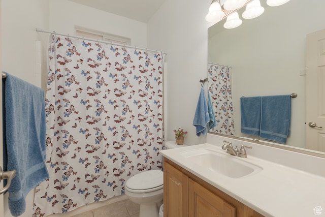 2331 S 675 W, Hurricane, UT 84737 - bathroom featuring vanity, toilet, tile patterned floors, and curtained shower