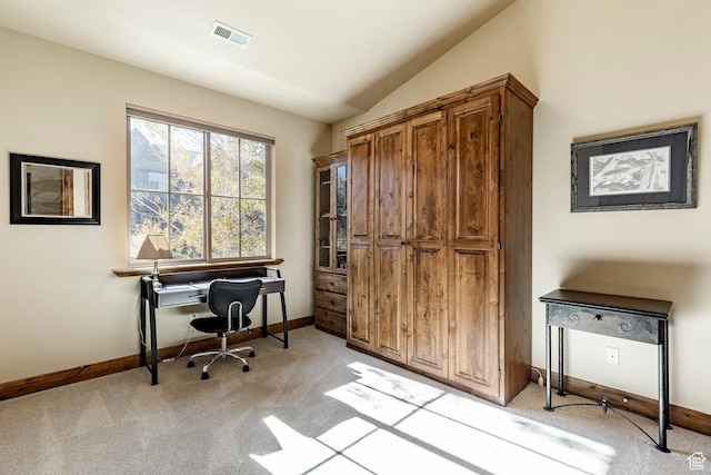 3126 Lower Saddleback Rd, Park City, UT 84098 - office space featuring lofted ceiling, baseboards, visible vents, and light colored carpet