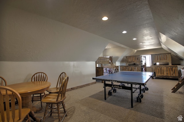 21 Gentle Ben Cir, Fish Haven, ID 83287 - playroom featuring carpet flooring, a textured ceiling, and lofted ceiling