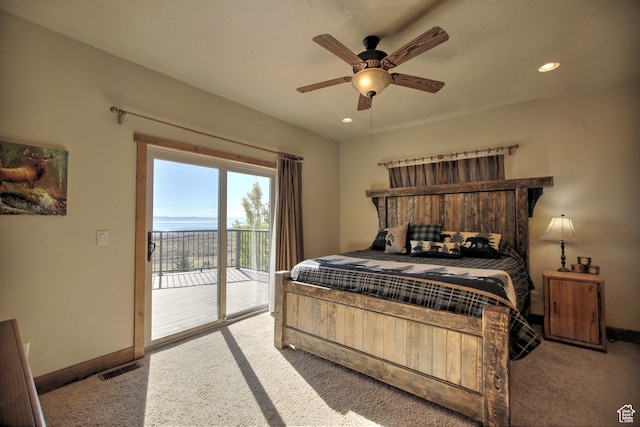 21 Gentle Ben Cir, Fish Haven, ID 83287 - carpeted bedroom featuring access to exterior and ceiling fan