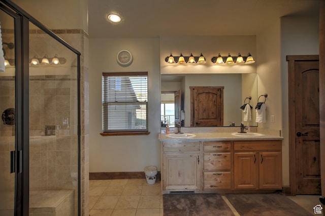 21 Gentle Ben Cir, Fish Haven, ID 83287 - bathroom with vanity, an enclosed shower, and tile patterned flooring