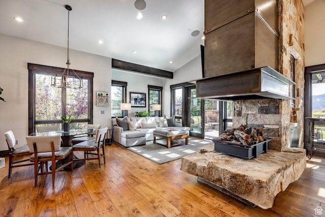 1159 Snow Berry St, Park City, UT 84098 - living room featuring recessed lighting, wood-type flooring, and high vaulted ceiling