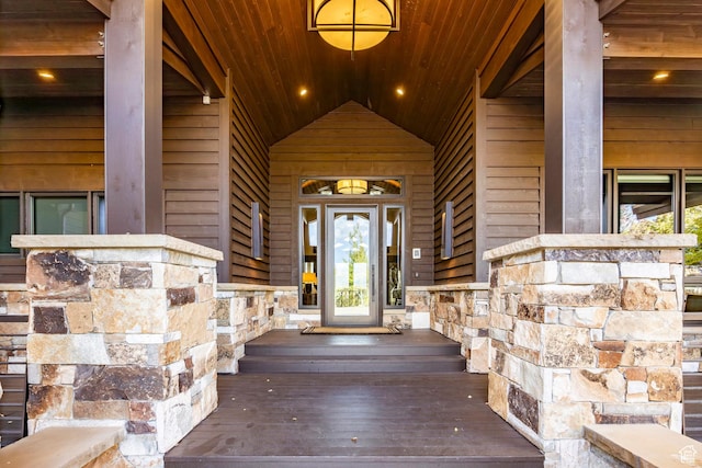 1159 Snow Berry St, Park City, UT 84098 - doorway to property with stone siding and a porch
