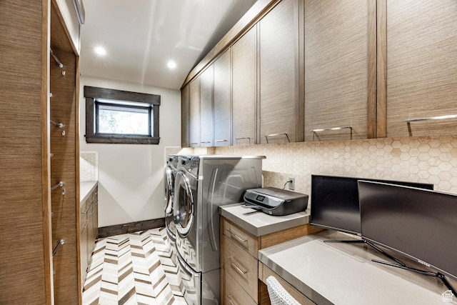 1159 Snow Berry St, Park City, UT 84098 - washroom featuring separate washer and dryer, recessed lighting, and cabinet space