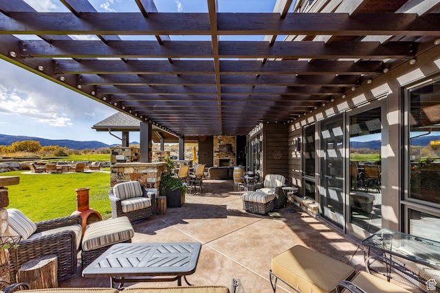 1159 Snow Berry St, Park City, UT 84098 - view of patio featuring a pergola and a mountain view