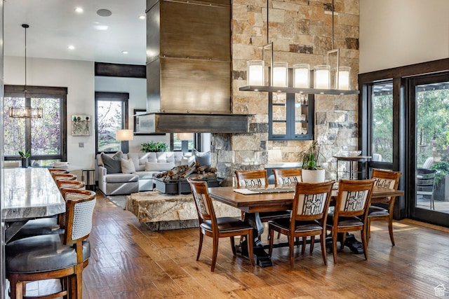 1159 Snow Berry St, Park City, UT 84098 - dining space featuring a chandelier, wood-type flooring, and recessed lighting