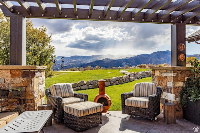 1159 Snow Berry St, Park City, UT 84098 - view of patio with a pergola and a mountain view