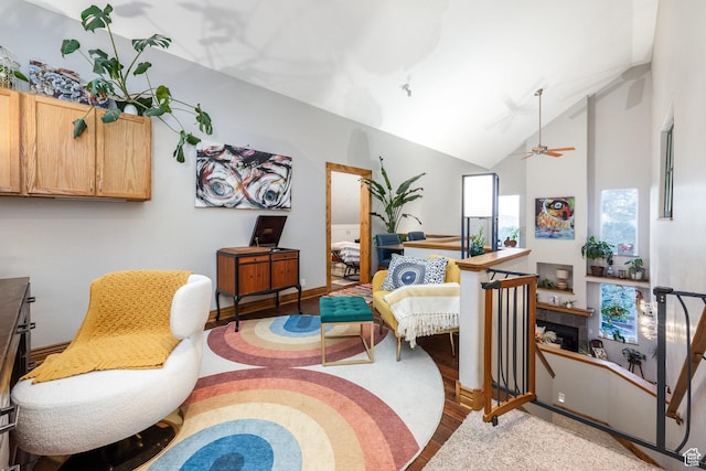 105 Paradise Rd, Summit Park, UT 84098 - sitting room with a ceiling fan, lofted ceiling, and wood finished floors
