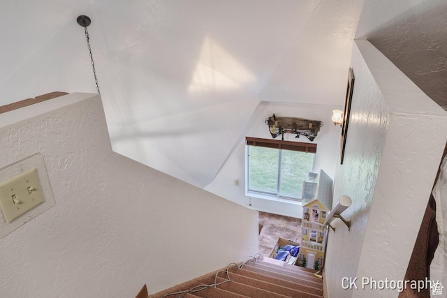 690 E 500 S, Fillmore, UT 84631 - stairs featuring a textured wall and vaulted ceiling