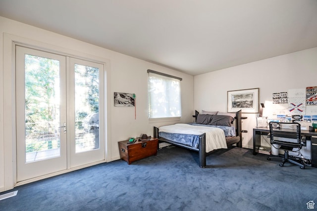671 N Freeze Creek Cir, Emigration Canyon, UT 84108 - bedroom featuring multiple windows, access to exterior, french doors, and carpet flooring