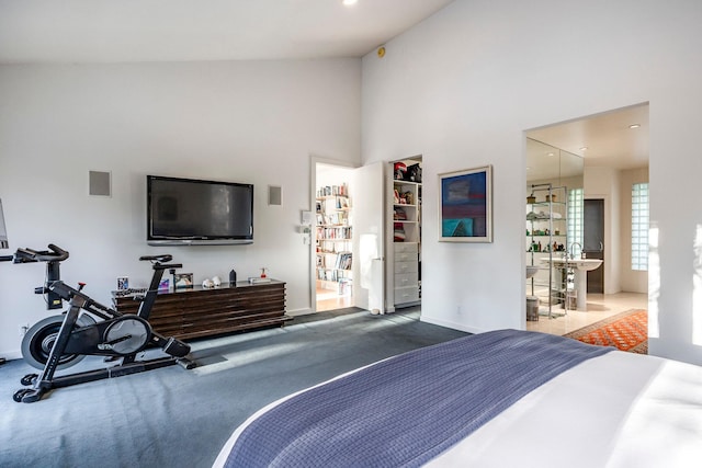 671 N Freeze Creek Cir, Emigration Canyon, UT 84108 - carpeted bedroom with baseboards and high vaulted ceiling