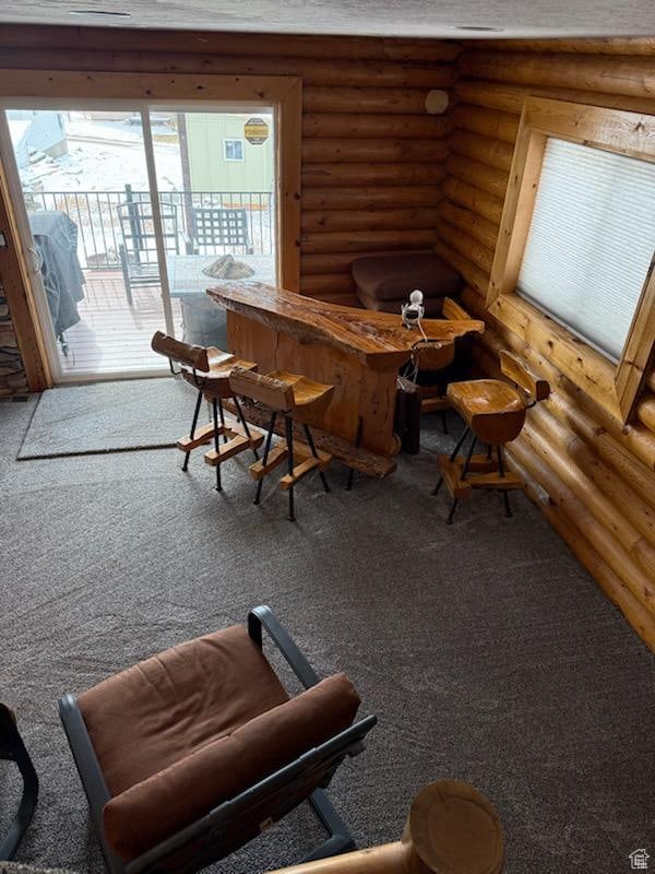 interior space featuring rustic walls