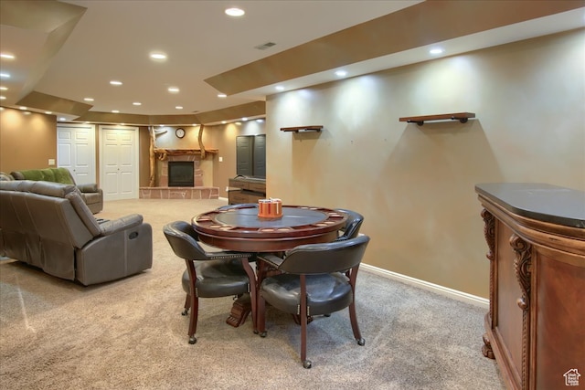 3937 N Patio Springs Dr, Eden, UT 84310 - carpeted dining area featuring a tile fireplace