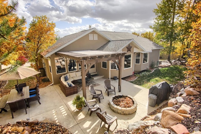 3937 N Patio Springs Dr, Eden, UT 84310 - rear view of property featuring an outdoor living space with a fire pit and a patio