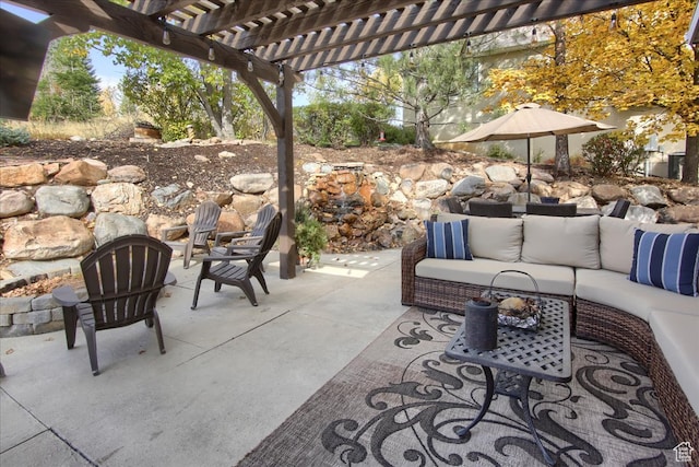 3937 N Patio Springs Dr, Eden, UT 84310 - view of patio / terrace with a pergola and an outdoor hangout area