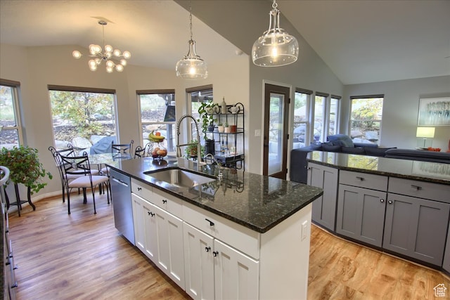 3937 N Patio Springs Dr, Eden, UT 84310 - kitchen featuring sink, white cabinetry, hanging light fixtures, and plenty of natural light
