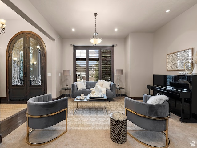 living room featuring french doors