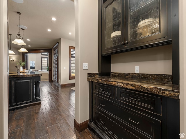 1212 N Heritage Cir, Alpine, UT 84004 - bar featuring dark wood-style flooring, recessed lighting, and decorative light fixtures