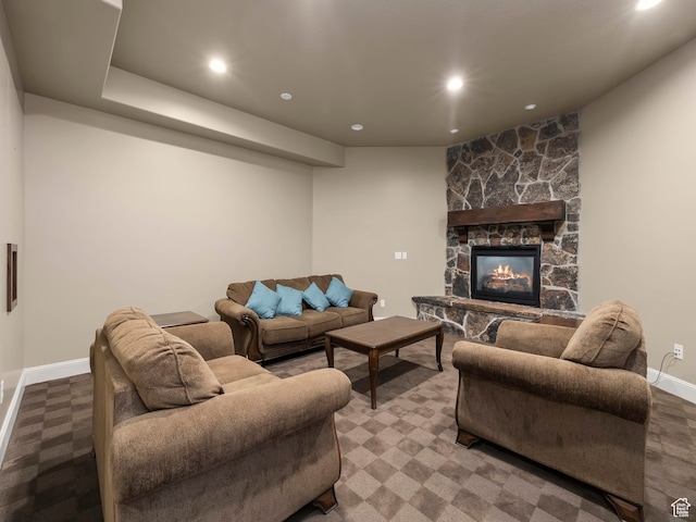 living room with a fireplace