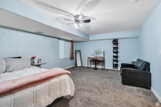 4489 W Milford Dr, South Jordan, UT 84009 - bedroom featuring visible vents, carpet, ceiling fan, and baseboards
