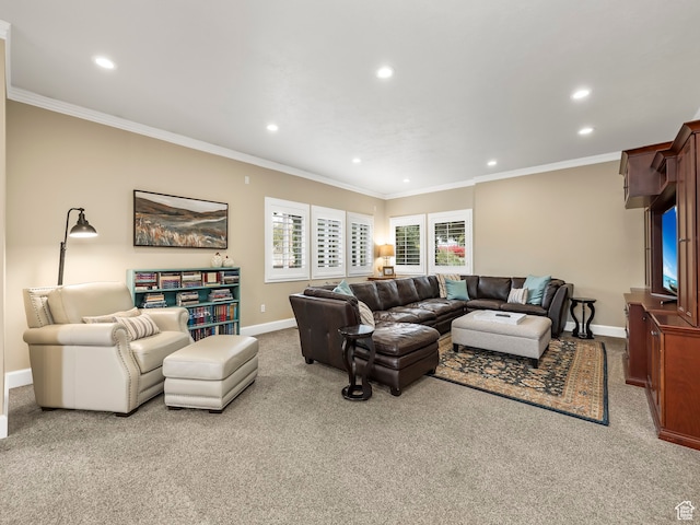 1975 E Gunderson Ln S, Holladay, UT 84124 - carpeted living room featuring crown molding