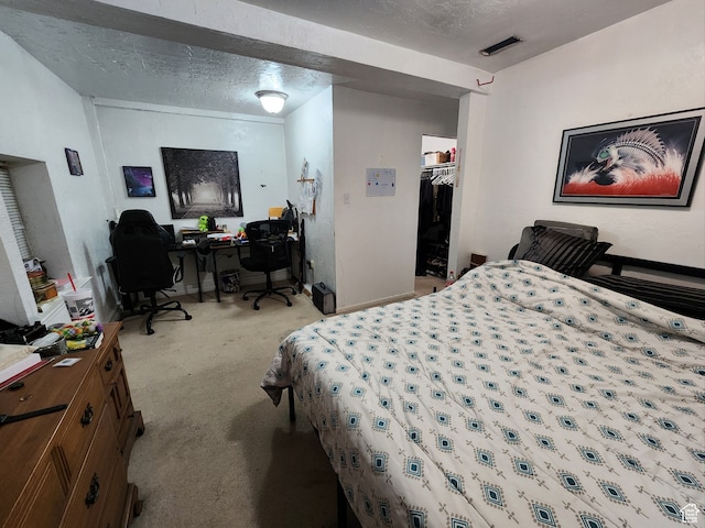50 W 100 N, Salina, UT 84654 - bedroom with carpet flooring, an office area, a walk in closet, and a textured ceiling