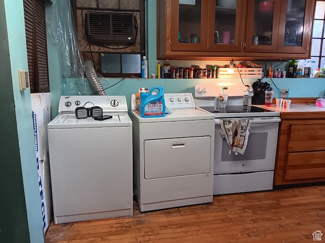 50 W 100 N, Salina, UT 84654 - kitchen with white electric range, separate washer and dryer, light countertops, and light wood finished floors