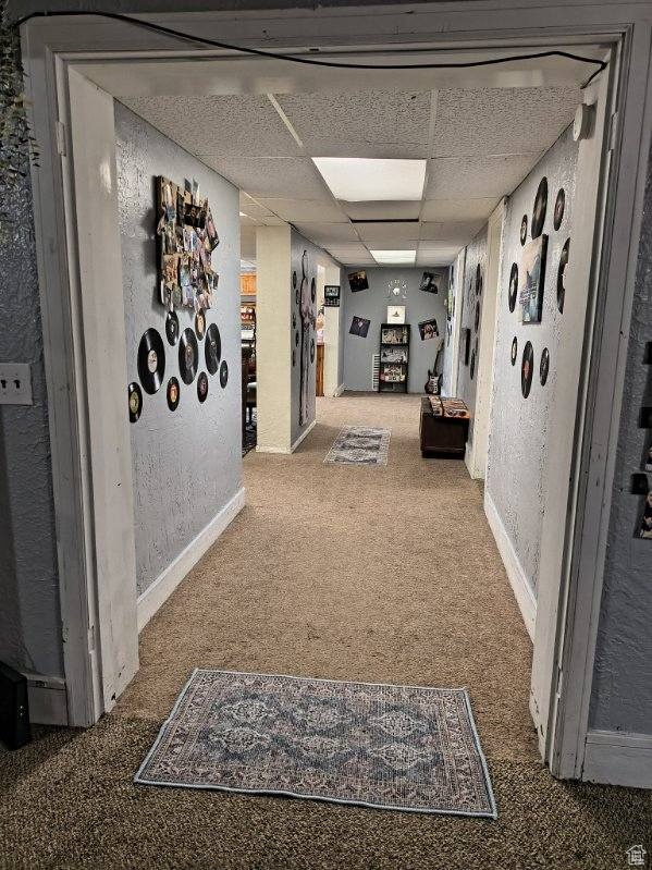 50 W 100 N, Salina, UT 84654 - corridor featuring carpet, a textured wall, and a paneled ceiling