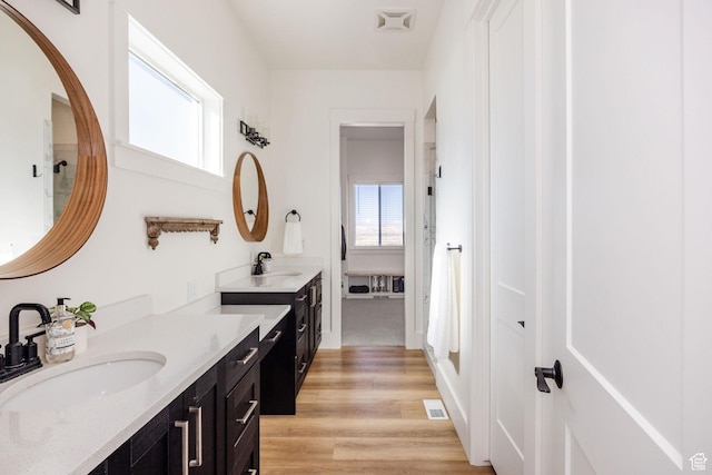 104 S 950 E, Hyde Park, UT 84318 - bathroom featuring healthy amount of natural light, two vanities, and wood finished floors