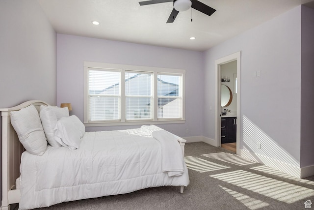 104 S 950 E, Hyde Park, UT 84318 - bedroom featuring carpet flooring, baseboards, recessed lighting, ceiling fan, and a sink