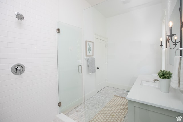 717 E Logan Ave, Salt Lake City, UT 84105 - bathroom with vanity, a shower with shower door, and tile patterned flooring