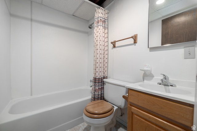 1390 N 500 W, Vernal, UT 84078 - full bathroom featuring shower / bath combination with curtain, toilet, a paneled ceiling, tile patterned floors, and vanity