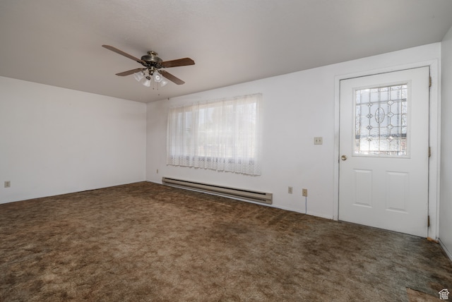 1390 N 500 W, Vernal, UT 84078 - entrance foyer featuring ceiling fan, a baseboard radiator, and dark carpet