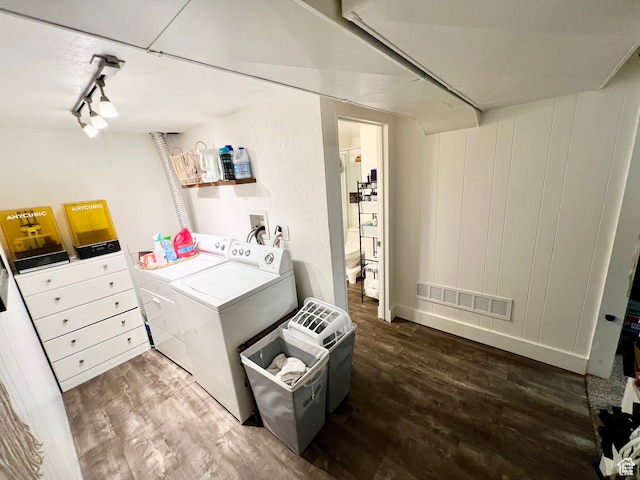 1066 W 450 N, Provo, UT 84601 - clothes washing area with laundry area, separate washer and dryer, wood finished floors, and visible vents
