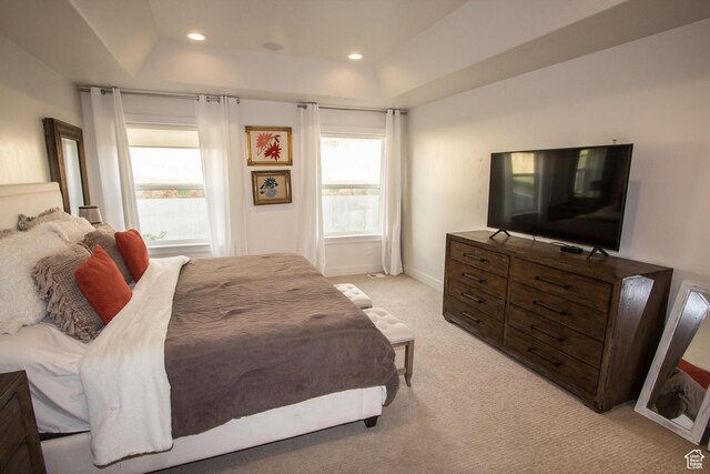 520 N 900 E, Hyde Park, UT 84318 - bedroom featuring light colored carpet, a raised ceiling, recessed lighting, and baseboards