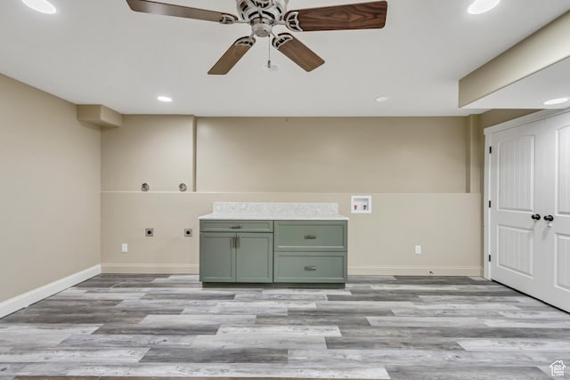 995 W 2650 S, Perry, UT 84302 - laundry area with hookup for an electric dryer, a ceiling fan, baseboards, washer hookup, and light wood-type flooring