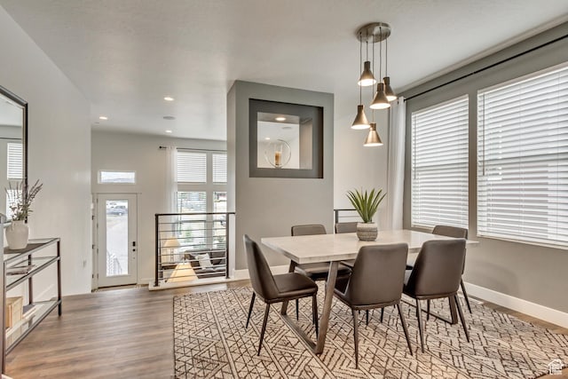 11211 S Clear Blue Dr, South Jordan, UT 84009 - dining space with wood finished floors, baseboards, and recessed lighting