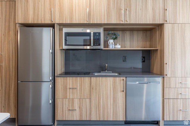 2670 W Canyons Resort Dr Unit 436, Park City, UT 84098 - kitchen with stainless steel appliances, modern cabinets, light brown cabinets, and a sink