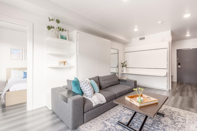 living room featuring light wood-type flooring