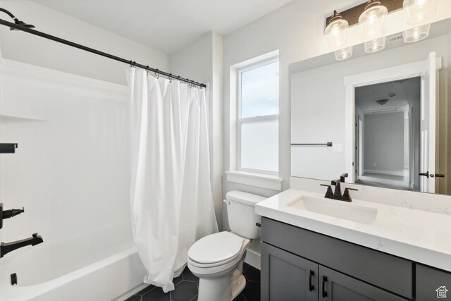 1358 S 1140 E, Heber City, UT 84032 - full bathroom featuring toilet, vanity, shower / tub combo with curtain, and tile patterned flooring