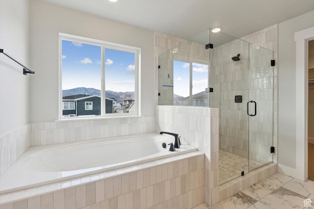 1358 S 1140 E, Heber City, UT 84032 - bathroom with a bath, a stall shower, marble look tile flooring, and a mountain view