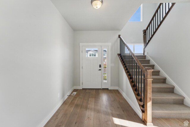 1358 S 1140 E, Heber City, UT 84032 - foyer featuring stairs, wood-type flooring, and baseboards