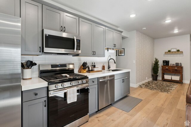 1358 S 1140 E, Heber City, UT 84032 - kitchen featuring appliances with stainless steel finishes, gray cabinetry, a sink, baseboards, and recessed lighting