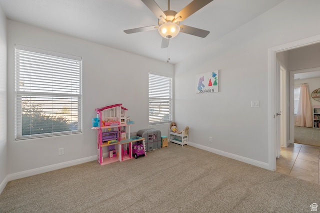 2084 E Sunshine Trl, St George, UT 84790 - game room with carpet floors, ceiling fan, and baseboards