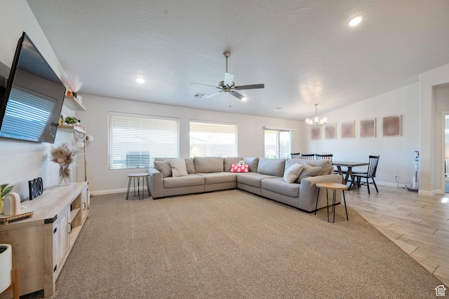 2084 E Sunshine Trl, St George, UT 84790 - living area featuring ceiling fan, healthy amount of natural light, a chandelier, baseboards, and recessed lighting