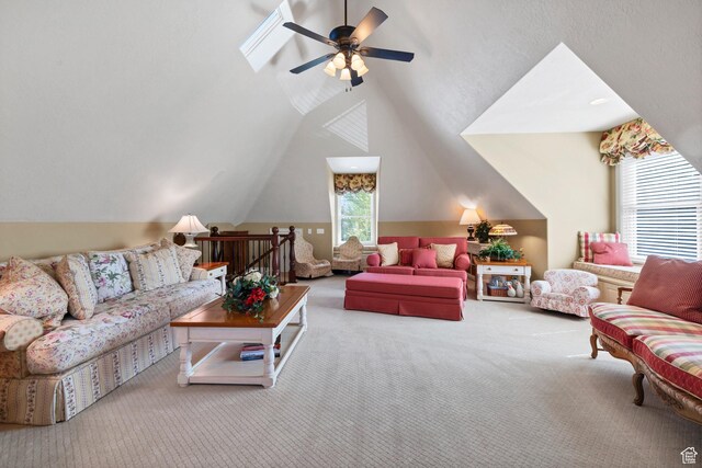 301 S Rachel Ln, New Harmony, UT 84757 - living room with carpet flooring, ceiling fan, and lofted ceiling