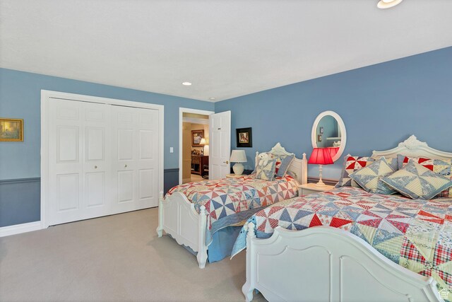 301 S Rachel Ln, New Harmony, UT 84757 - bedroom featuring a closet, light colored carpet, recessed lighting, and baseboards